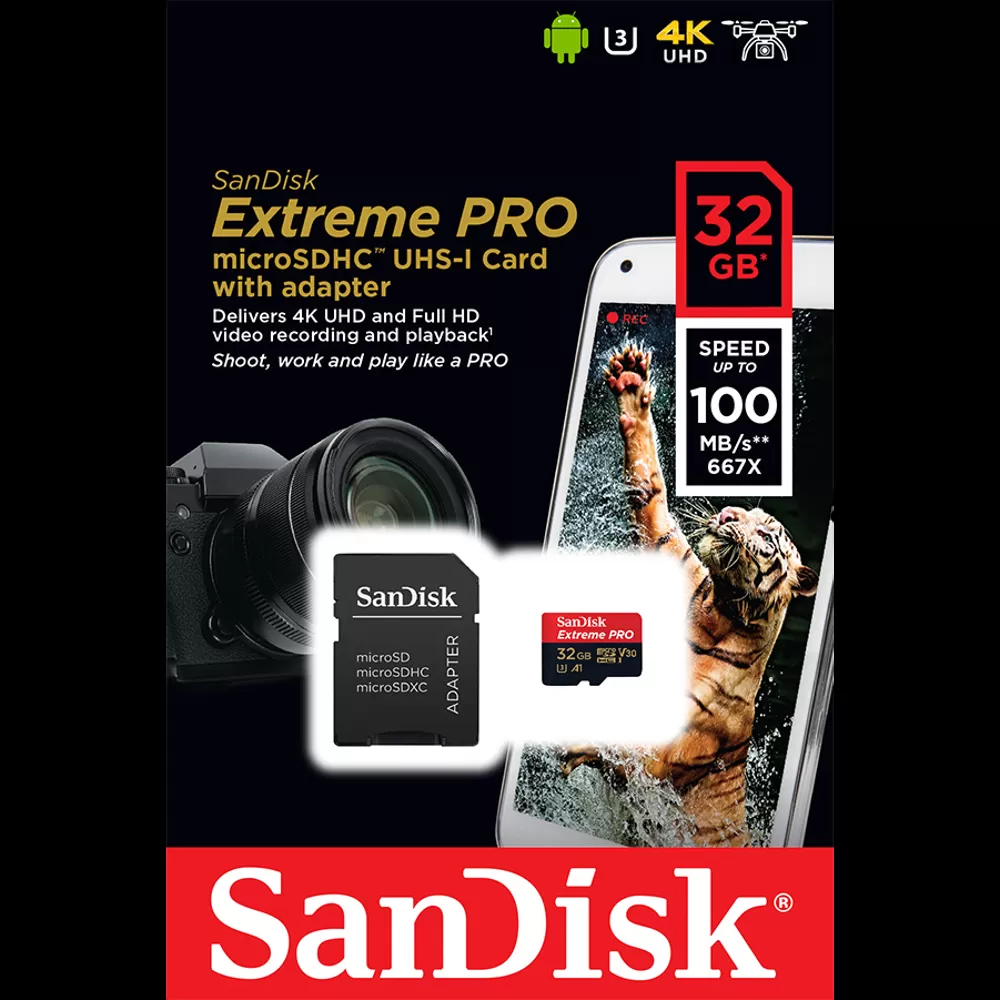 כרטיס זיכרון EXPRO MICRO 32GB 100MB/S A1 מבית SANDISK