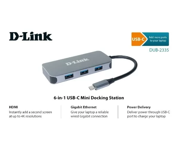 מפצל - תחנת עגינה - D-LINK Type-C TO RJ45/HDMI/USB3.0 תמונה 2