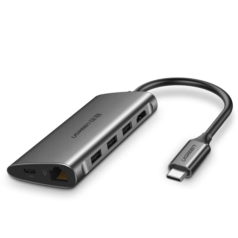 מפצל למחשב נייד  UGREEN USB-C TO USB 3.0 + HDMI + RJ45 +SD/TF