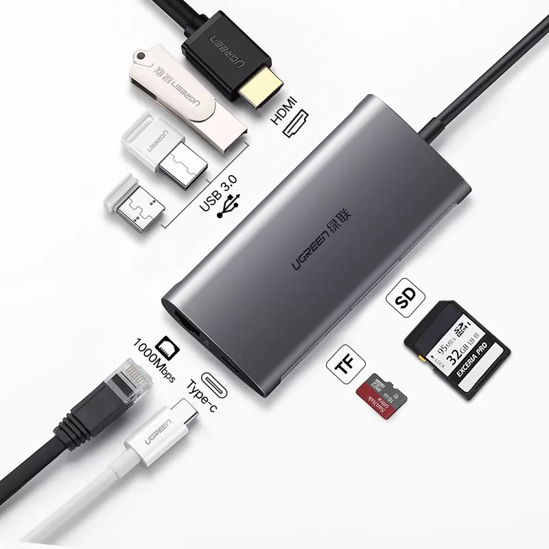 מפצל למחשב נייד  UGREEN USB-C TO USB 3.0 + HDMI + RJ45 +SD/TF תמונה 3