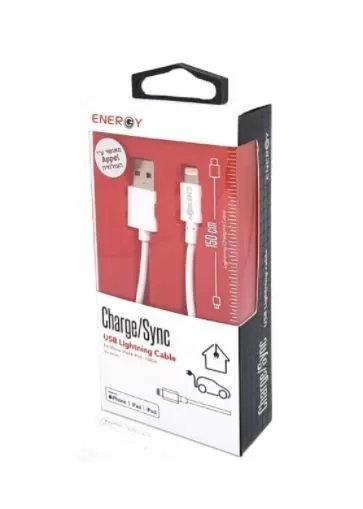 כבל טעינה לאייפון ENERGY DATA CABLE IPHONE USB 1.5M לבן