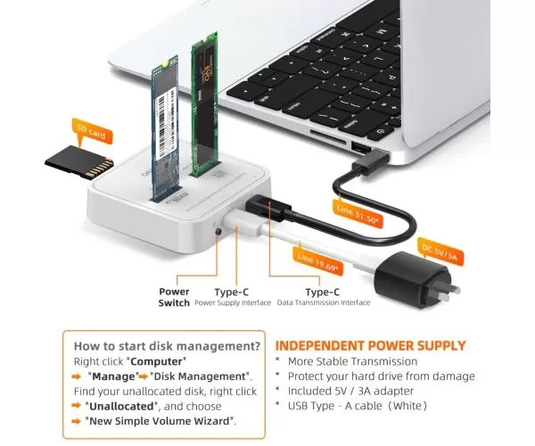 תחנת עגינה לדיסקים MAIWO Type-C to M.2/NVME Plus Card Reader תמונה 3