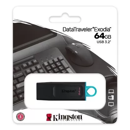 זכרון נייד Kingston DataTraveler Exodia 64GB USB3.2 gen1 BLK/Blue