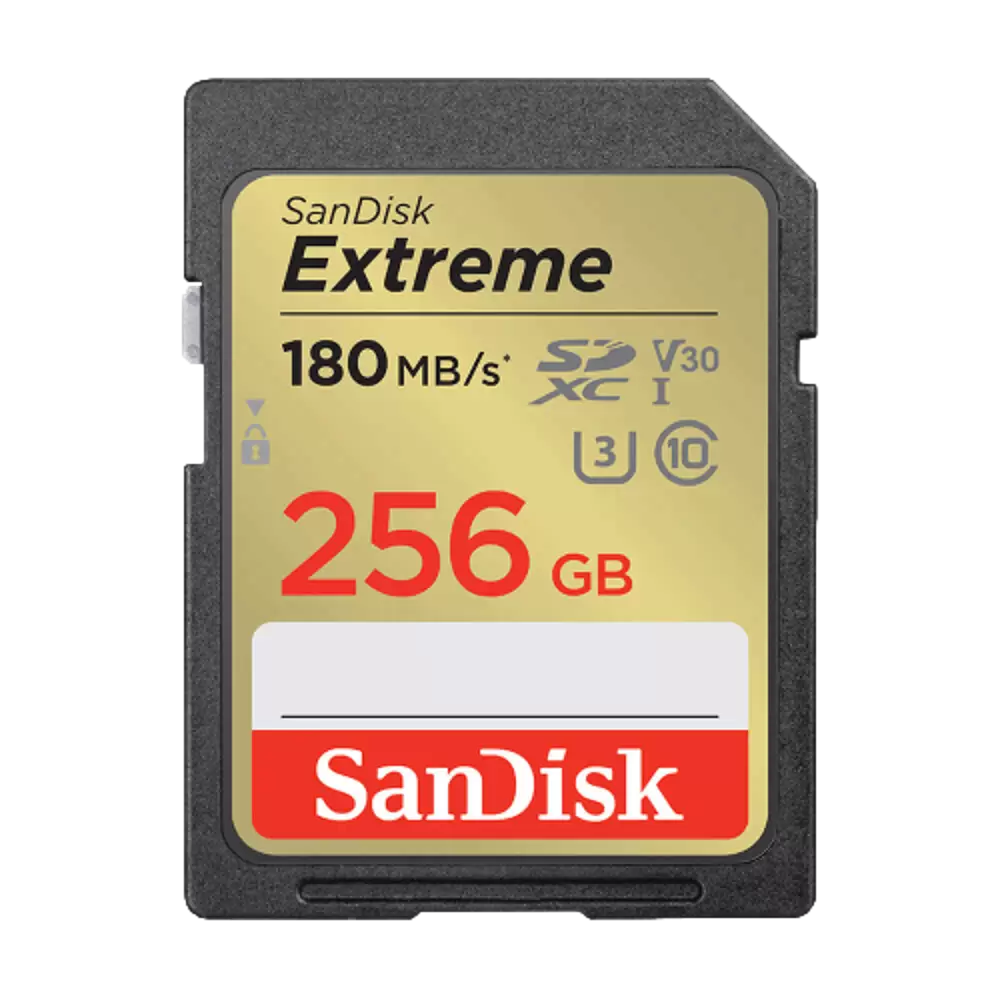 כרטיס זיכרון בנפח 256GB S.D EX 4K 180S V30 מבית SANDISK