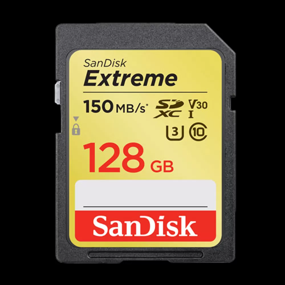 כרטיס זיכרון בנפח GB 128 S.D EX 4K 180S V30 מבית SANDISK