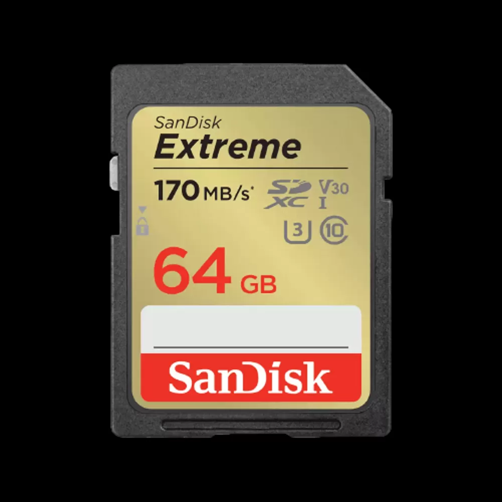 כרטיס זיכרון בנפח GB 64 S.D EX 4K 170S V30 מבית SANDISK
