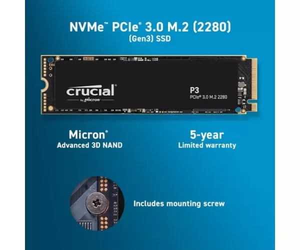 דיסק פנימי Crucial P3 1TB PCIe NVME 3.0 3D Nand Up To 3500MB/s תמונה 3