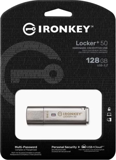 זכרון נייד Kingston IronKey Locker+ 50 XTS-AES 128GB Encrypted USB 3.2 תמונה 3