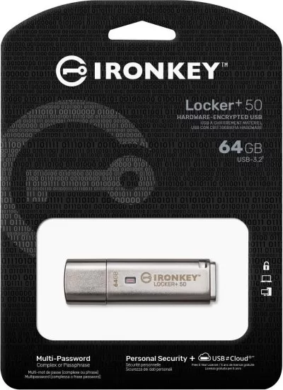 זכרון נייד Kingston IronKey Locker+ 50 XTS-AES 64GB Encrypted USB 3.2 תמונה 3