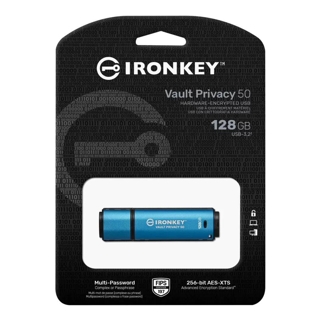 זכרון נייד  KINGSTON 128GB IronKey Vault Privacy 50 AES-256 תמונה 3