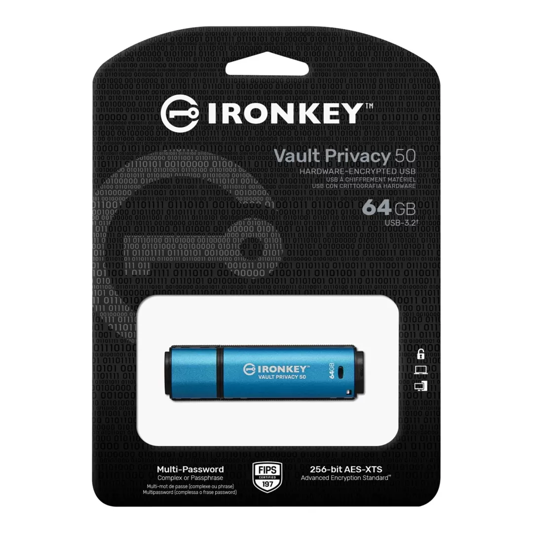 זכרון נייד  KINGSTON 64GB IronKey Vault Privacy 50 AES-256 תמונה 3