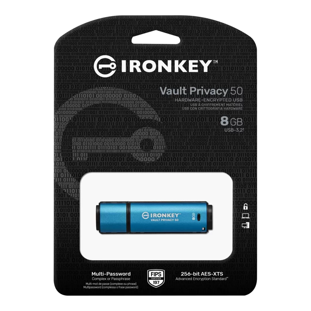 זכרון נייד  KINGSTON 8GB IronKey Vault Privacy 50 AES-256 תמונה 3