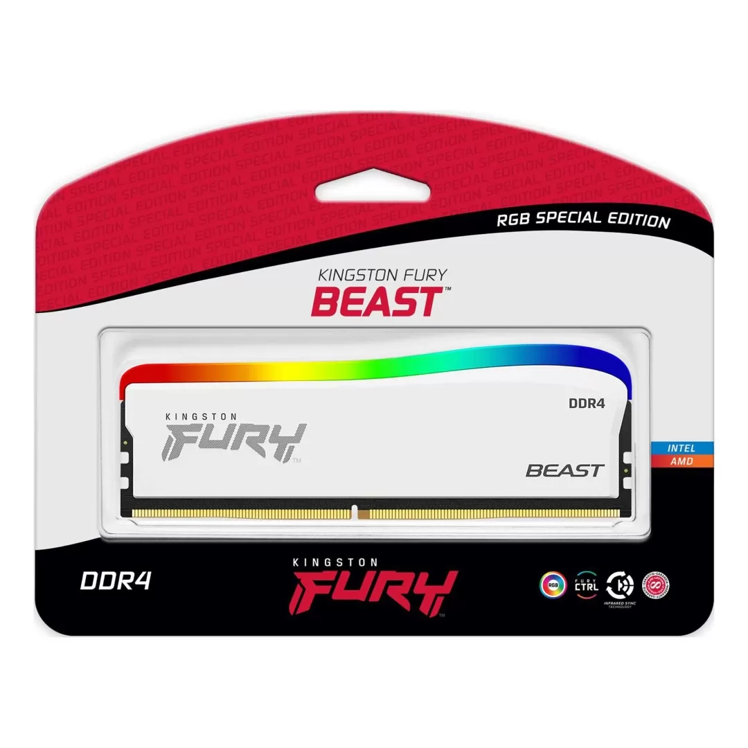 זכרון למחשב Kingston FURY™ Beast DDR4 RGB 16GB (16X1) CL16 - לבן תמונה 3