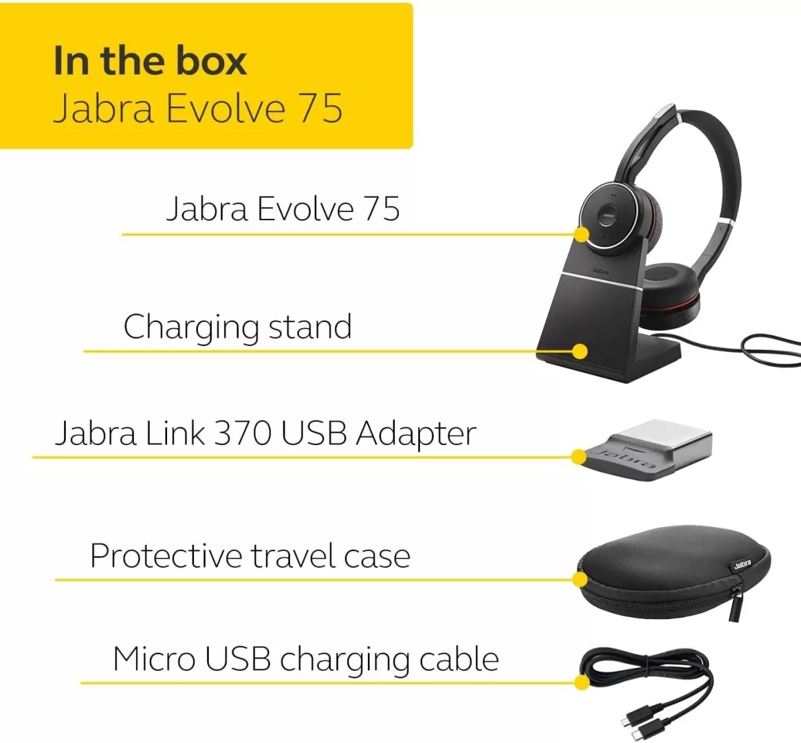 אוזניות אלחוטיות ומתקן טעינה Jabra Evolve 75 Stereo MS Charging Stand & Link 370 תמונה 5