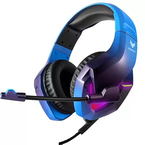 אוזניות גיימינג SparkFox H1 עם תאורת RGB מתחלפת - כחול