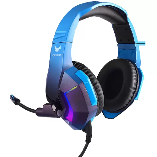אוזניות גיימינג SparkFox H1 עם תאורת RGB מתחלפת - כחול תמונה 2