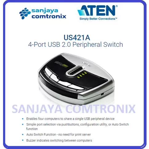 ATEN 4-Port USB 2.0 Peripheral Switch US421A תמונה 3