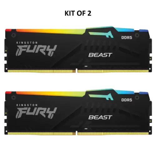 זכרון לנייח KINGSTON 64GB 4800MT/s DDR5 CL38 (Kit2) FURY Beast RGB