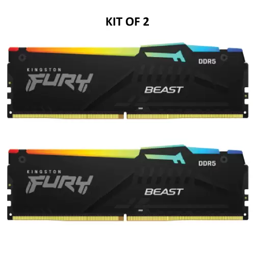 זכרון לנייח KINGSTON 64GB 5600MT/s DDR5 CL40 (Kit2) FURY Beast RGB