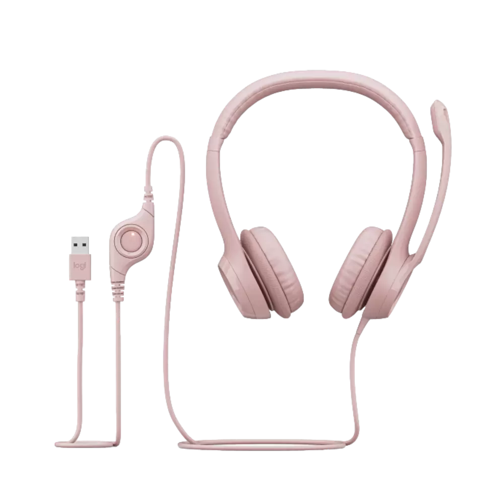 אוזניות עם מיקרופון וחיבור USB Logitech H390 – צבע ורוד