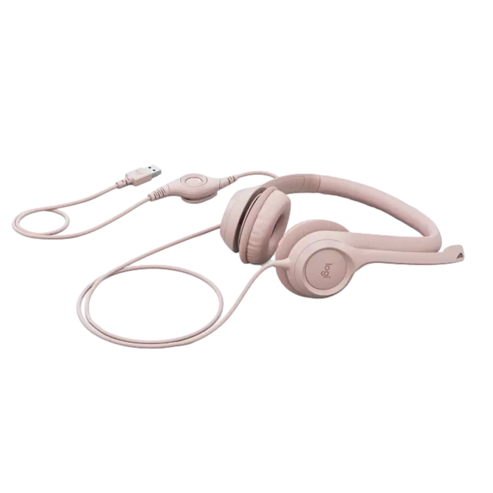 אוזניות עם מיקרופון וחיבור USB Logitech H390 – צבע ורוד תמונה 3
