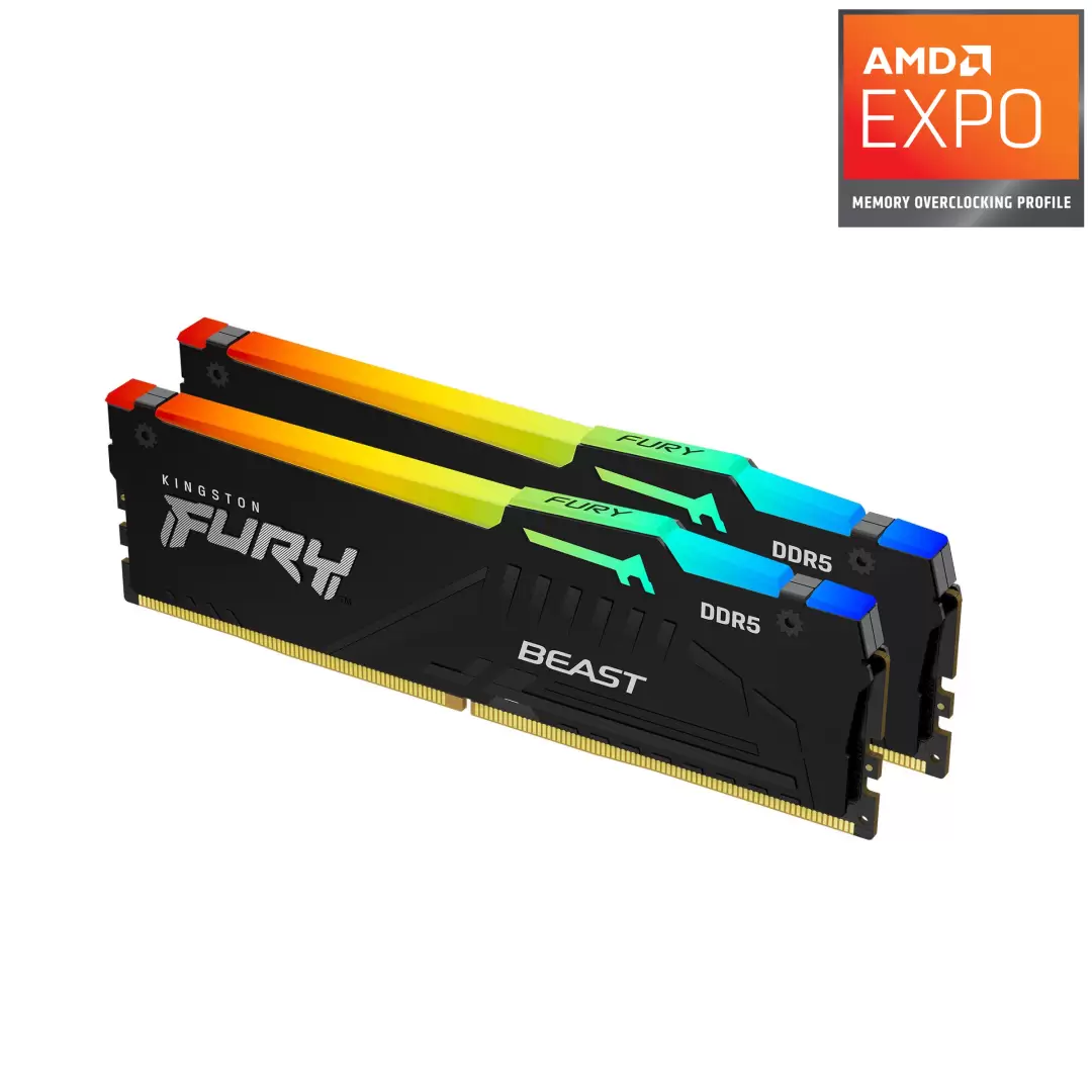 זכרון Kingston 32GB 5600MT/s DDR5 CL36 DIMM (Kit of 2) FURY Beast RGB