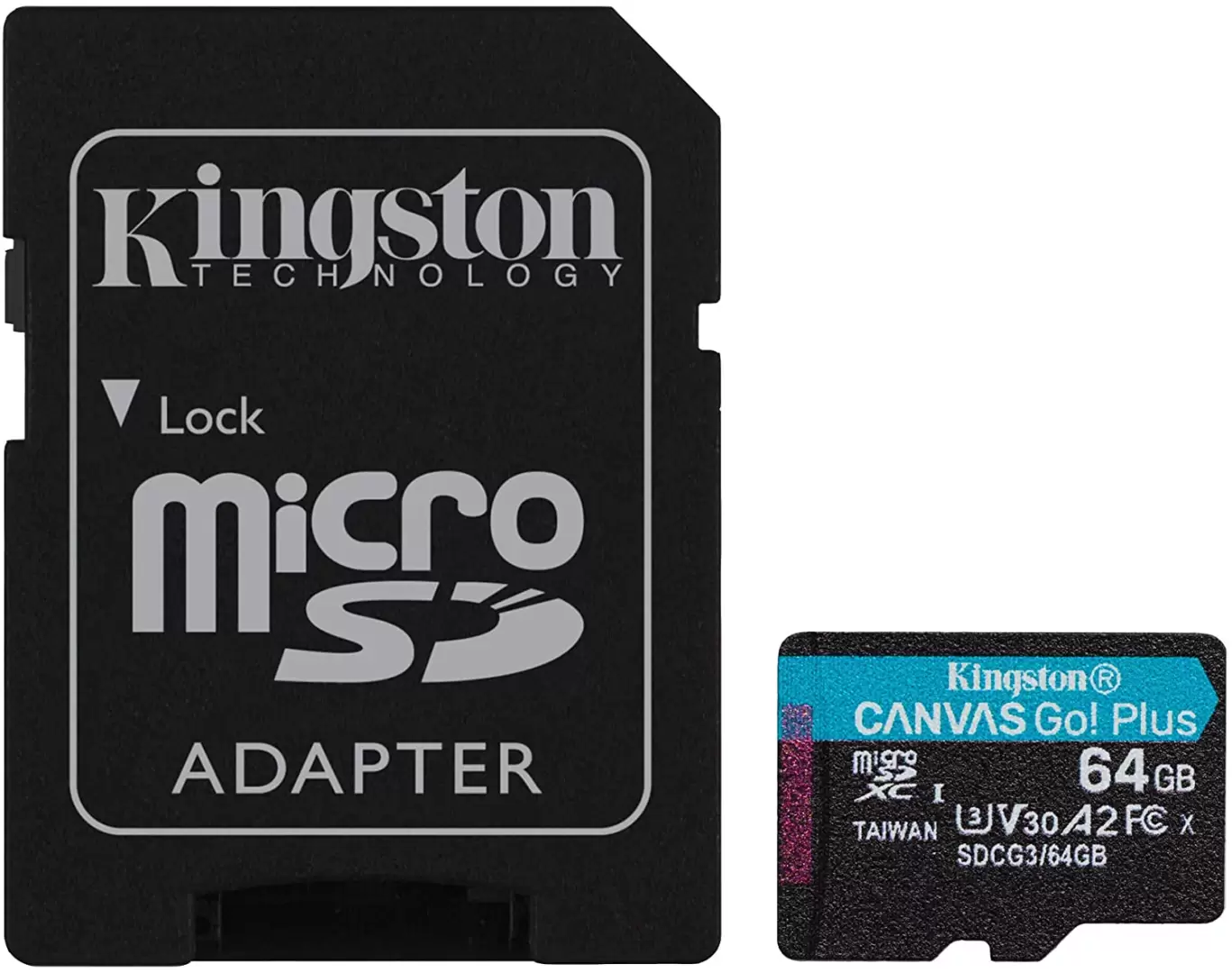 כרטיס זיכרון Kingston Micro SDXC Canvas Go Plus UHS-I נפח 64GB עם מתאם SD