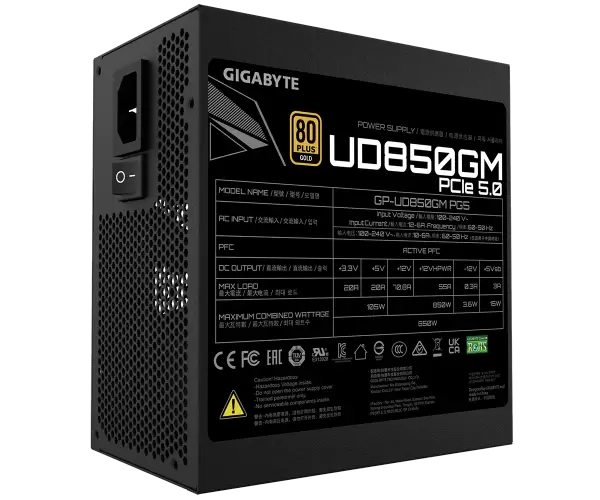 ספק כוח Gigabyte UD850GM PG5 850W 80 Plus Gold PCIE 5.0 Ready תמונה 3