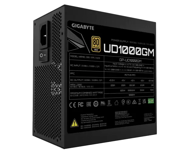 ספק כוח Gigabyte UD1000GM 1000W 80 Plus Gold Fully Modular A-PFC תמונה 3