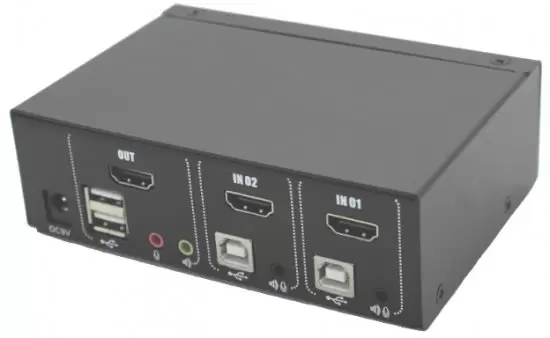 מתג KVM בעל 2 יציאות HDMI באיכות 4K עם חיבורי USB וסאונד Gold Touch KVM-HDMI-2-4K