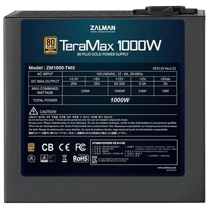 ספק כוח ZALMAN 1000W ZM850-TMX TeraMax 80 PLUS Gold POWER SUPPLY תמונה 3