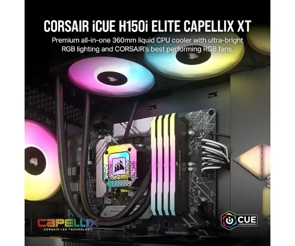 קרור שחור Corsair iCUE H150i Elite CAPELLIX XT 3XAF120 RGB Elite תמונה 2