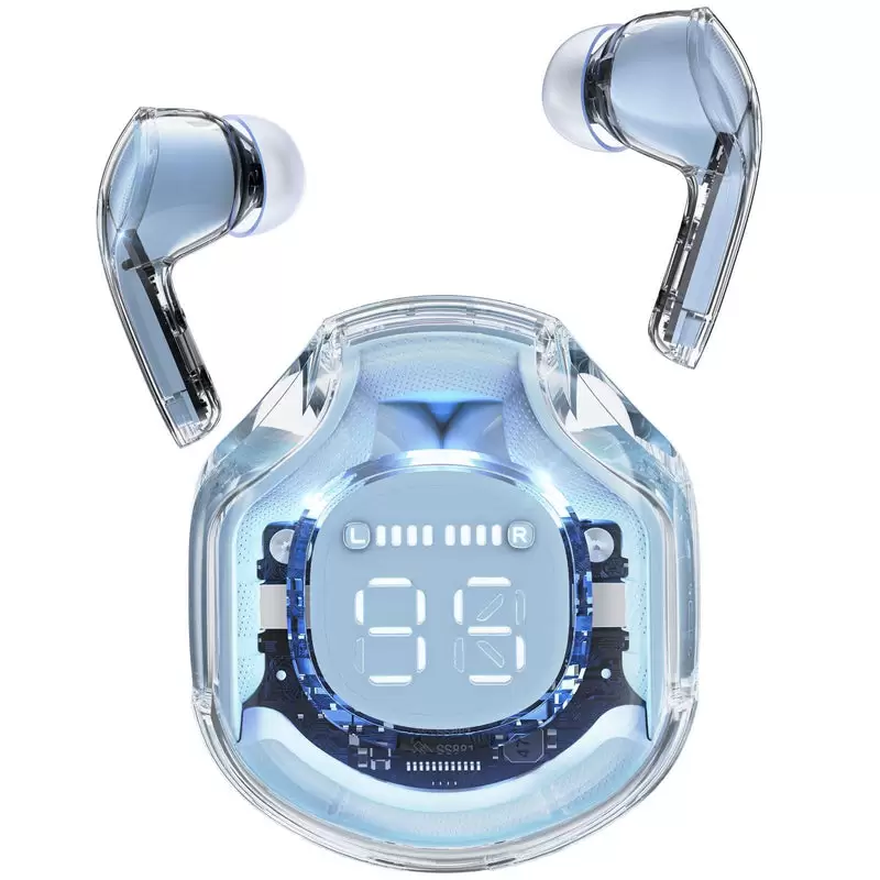 אוזניות בלוטוס AceFast T8 Crystal Ice Blue earbuds כחול