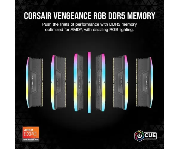 ז. לנייח Corsair VENGEANCE RGB 32GB 2x16 DDR5 5200MHz C40 EXPO תמונה 2