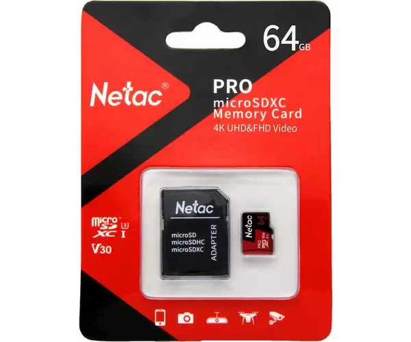כ. זכרון Netac P500 Extreme Pro 64GB MicroSD Up To 100MB/s Read