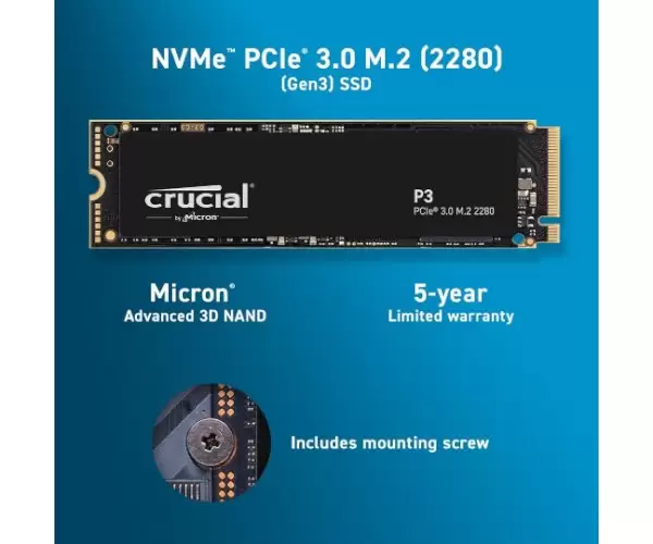 דיסק פנימי Crucial P3 4TB PCIe NVME 3.0 3D Nand Up To 3500MB/s תמונה 2