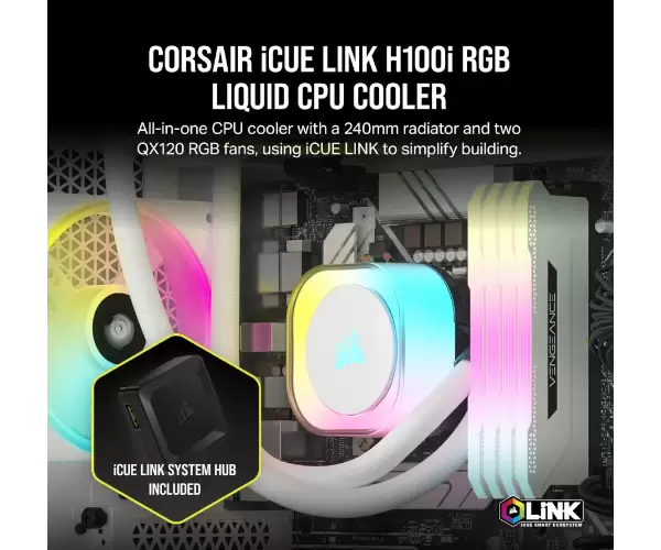 קירור נוזלי לבן Corsair iCUE LINK H100i RGB 240mm תמונה 2