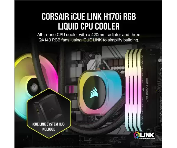 קירור נוזלי Corsair iCUE LINK H170i RGB 420mm Black תמונה 4