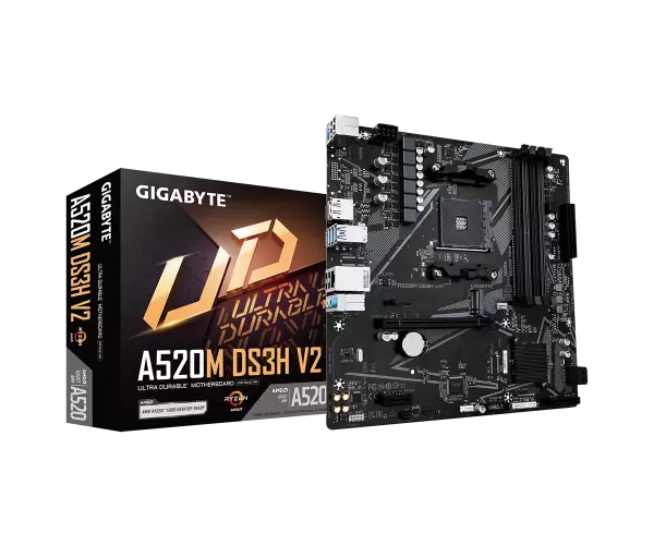 לוח למעבדי Gigabyte A520M DS3H V2 1.1 AM4 AMD Micro-Atx