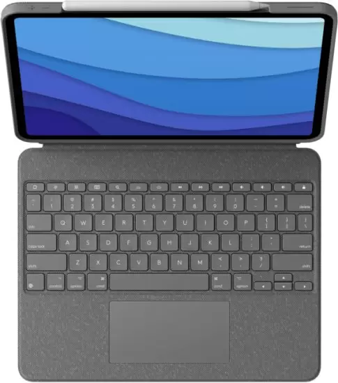 כיסוי מקלדת Logitech Combo Touch ל- Apple iPad Pro 12.9 Inch 2018 / 2020 / 2021 / 2022 - צבע אפור בעברית ובאנגלית