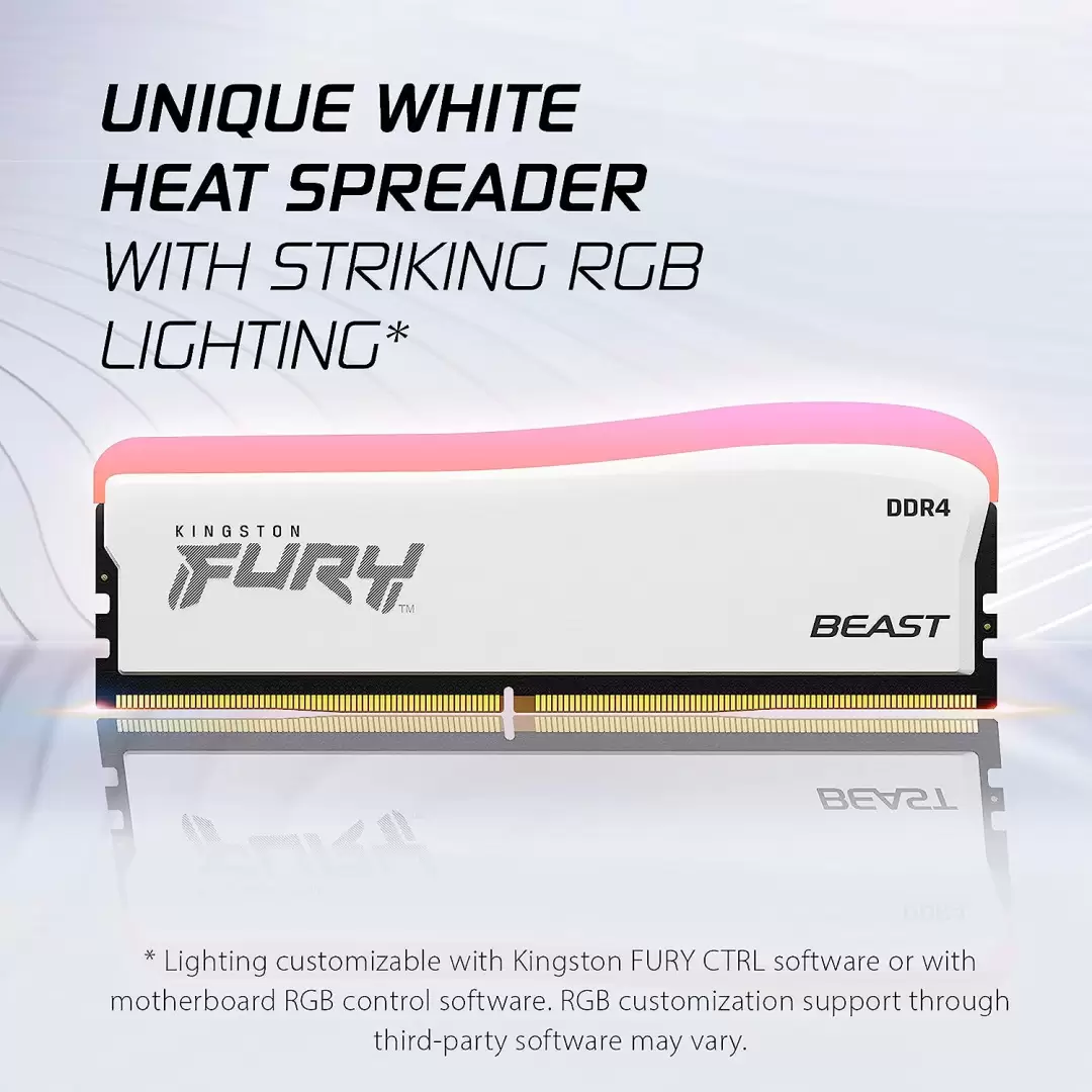 זכרון למחשב נייח 16GB 3200MT/s DDR4 CL16 DIMM (Kit2) FURY Beast White RGB SE תמונה 2