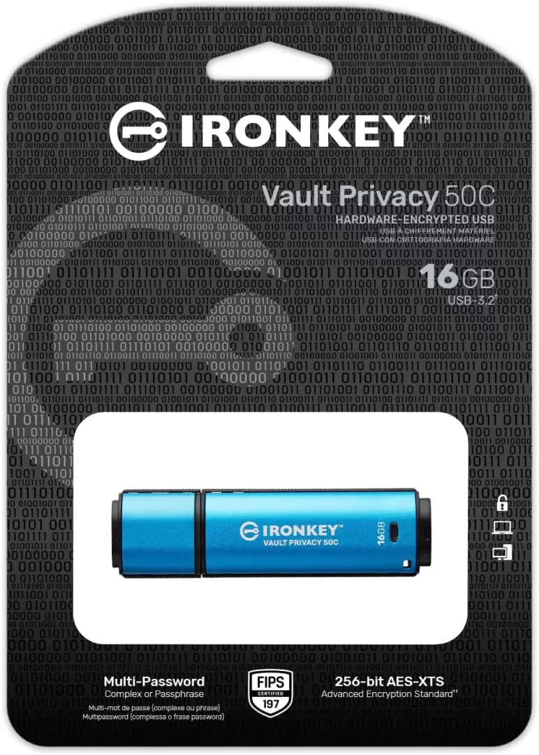 זיכרון נייד 16GB USB-C IronKey Vault Privacy 50C AES-256 Encrypted, FIP תמונה 4