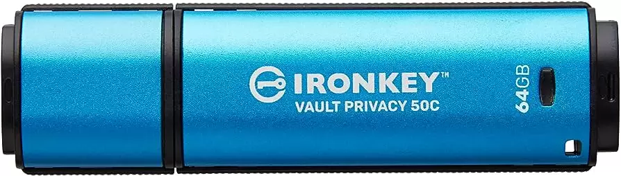 דיסק אונקי - חומרה מוצפנת 64GB USB-C IronKey Vault Privacy 50C AES-256 Encrypted, FIP