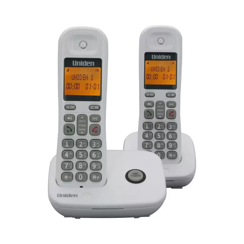 טלפון אלחוטי לבן עם צג שיחה מזוהה ודיבורית + שלוחה