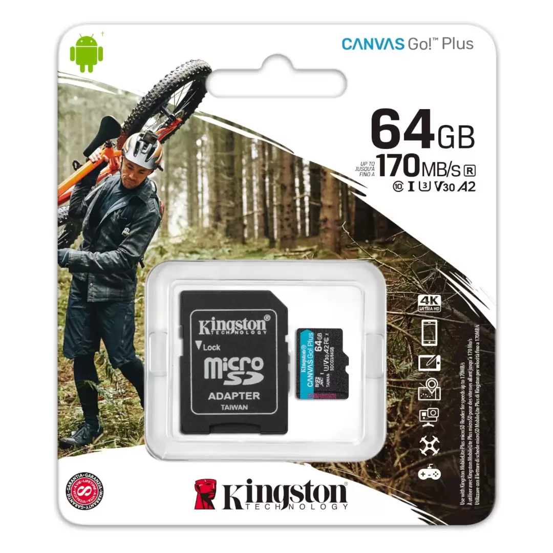כרטיס זכרון Kingston Canvas Go! PLUS 64GB 170MB/S Micro-SD