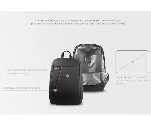 תיק גב ASUS Nereus Backpack 16" Laptop Stylish תמונה 2