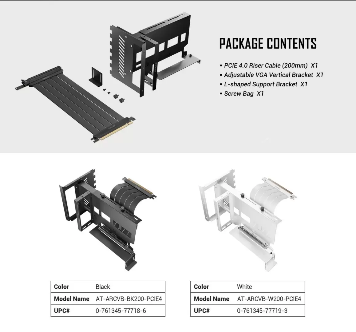 תומך לכרטיס מסך Antec Vertical GPU bracket with PCI-E 4.0 riser cable תמונה 2