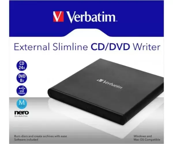 צורב DVD נייד חיצוני שחור Verbatim External Slimline תמונה 2