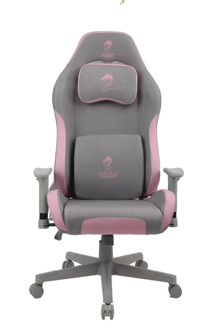 כיסא גיימינג Dragon Gaming Chair Cyber Fabric בד אפור-ורוד תמונה 2