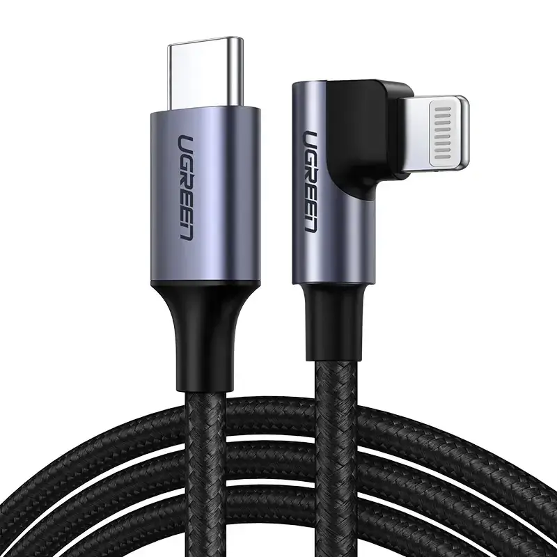 כבל USB -C לLightning בזווית 90 מעלות באורך 1.5 מטר בצבע שחור